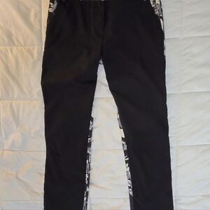 NWT Tibi Women's Dress Stretch Pant Black Front Floral Abstract Back Gray Ecru